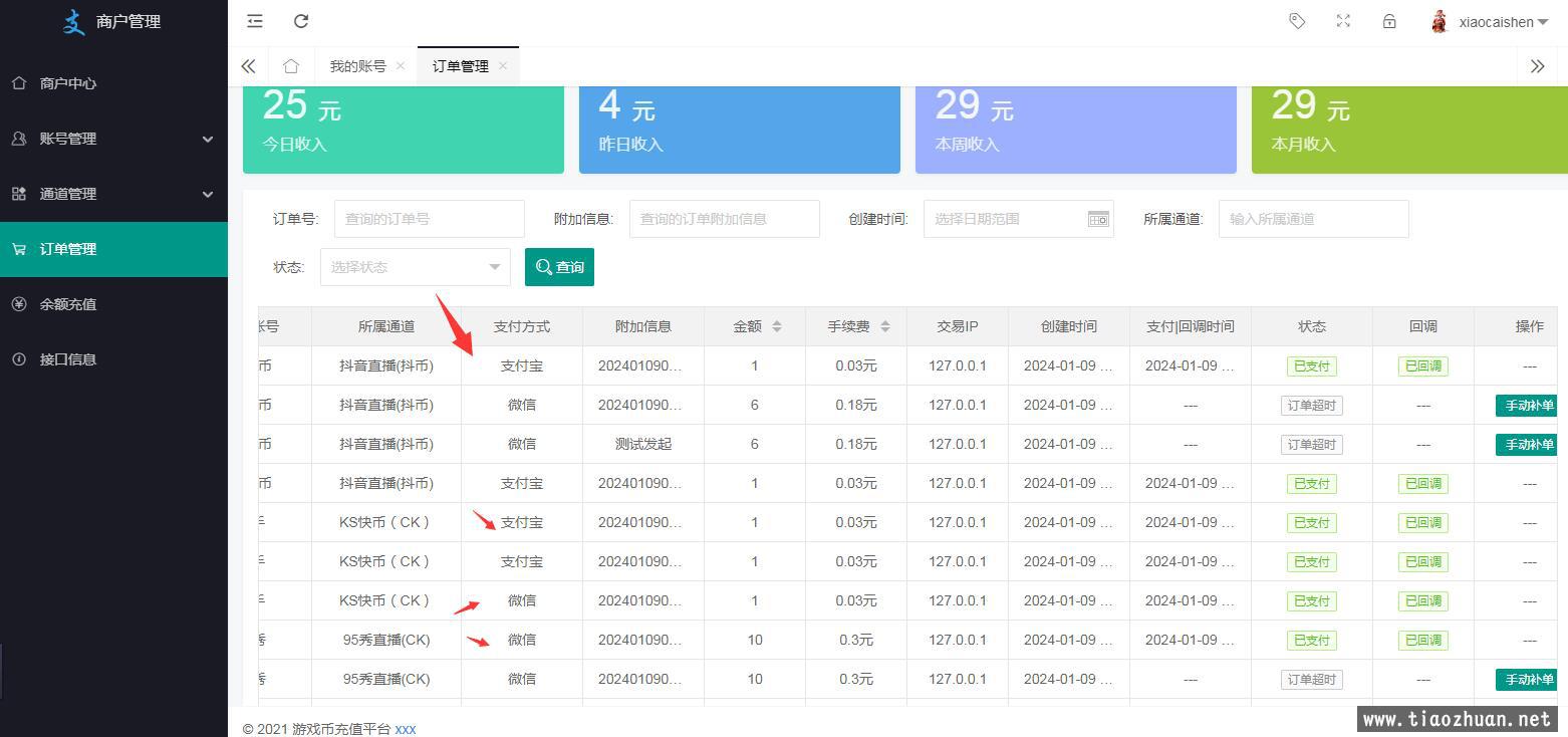 游戏支付通道源码-抖音币-快币-YY币支付通道-斗鱼鱼翅等