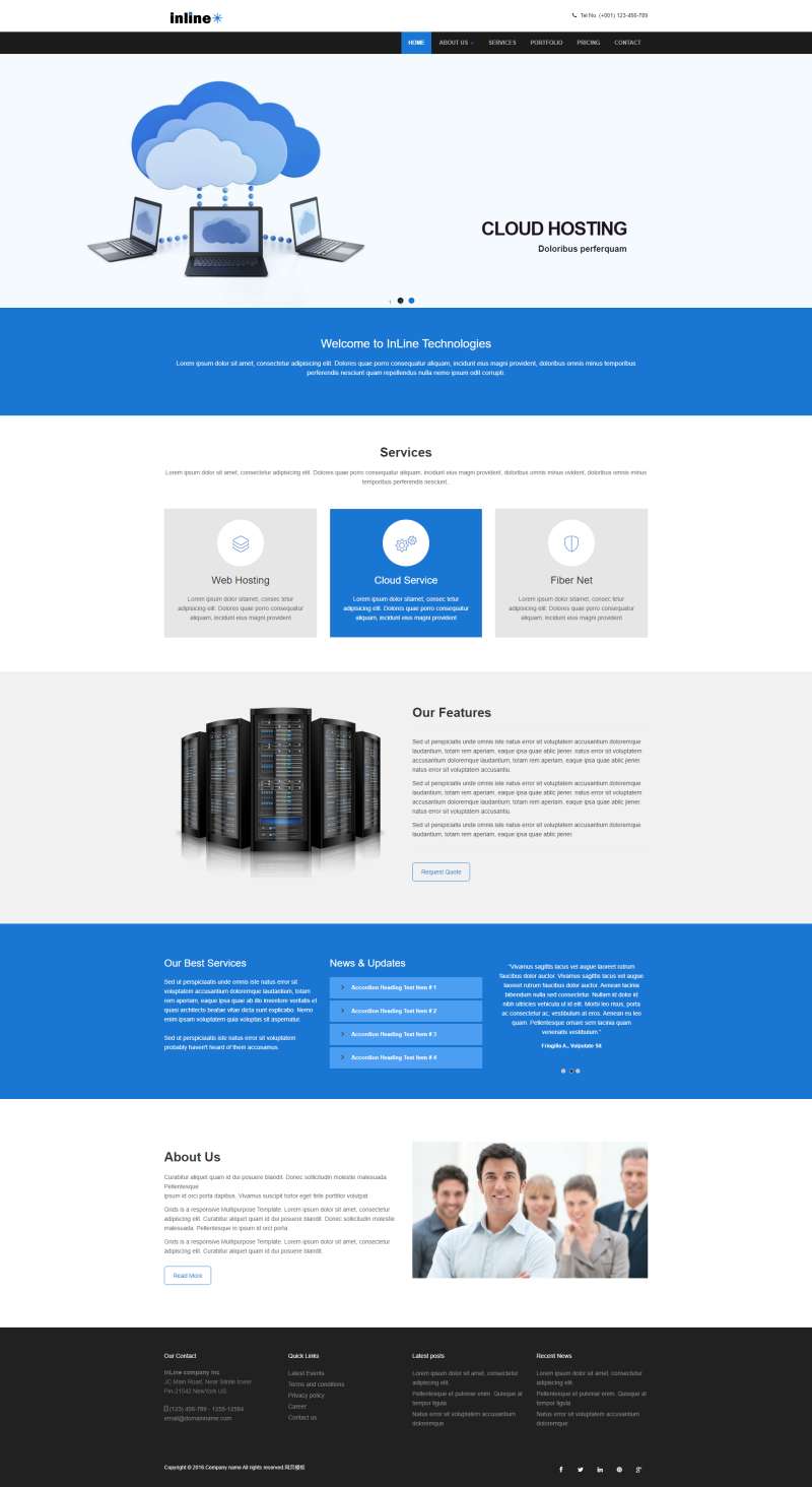 简约蓝色主机云服务商企业网站HTML5模板