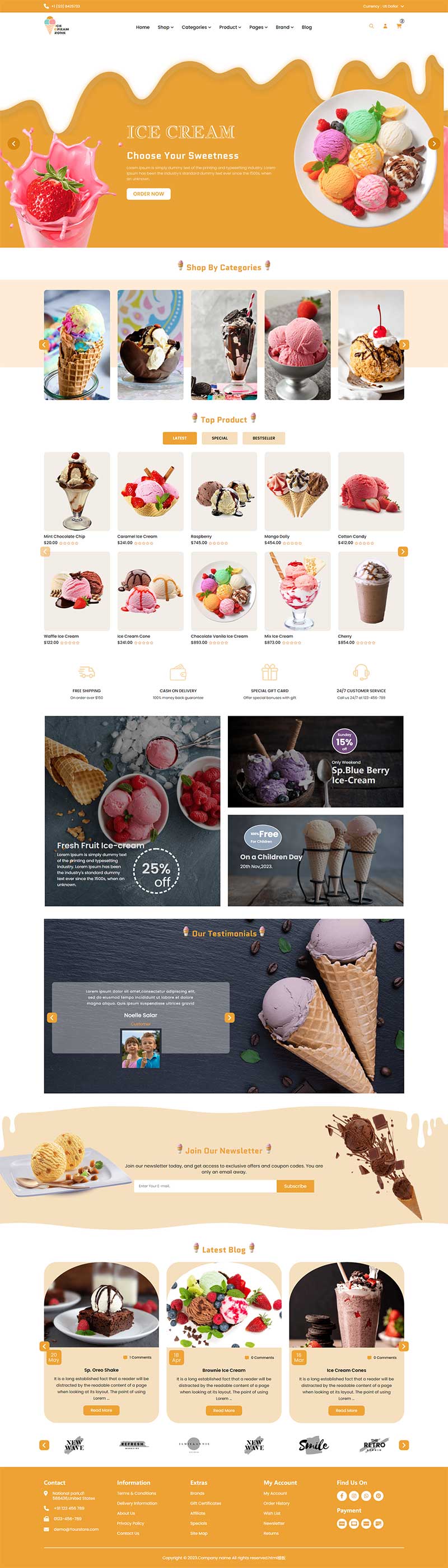 冷饮冰激凌甜品美食商城前端静态html网站模板