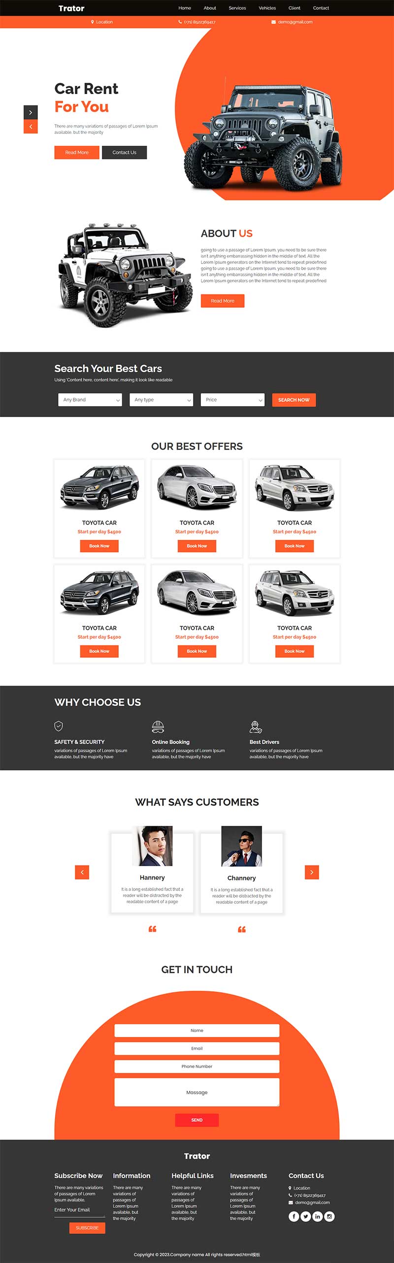 HTML5汽车租赁服务公司前端静态html英文网站模板