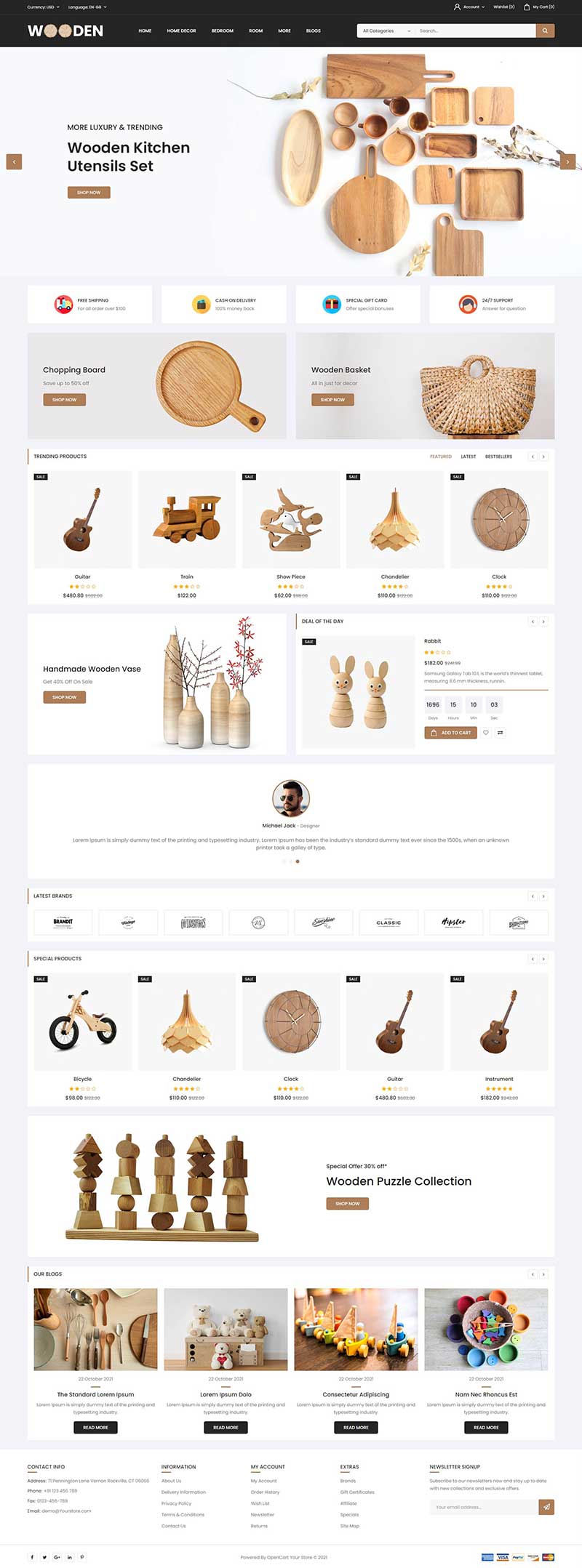 白色简洁的木制工艺品商店网站模板